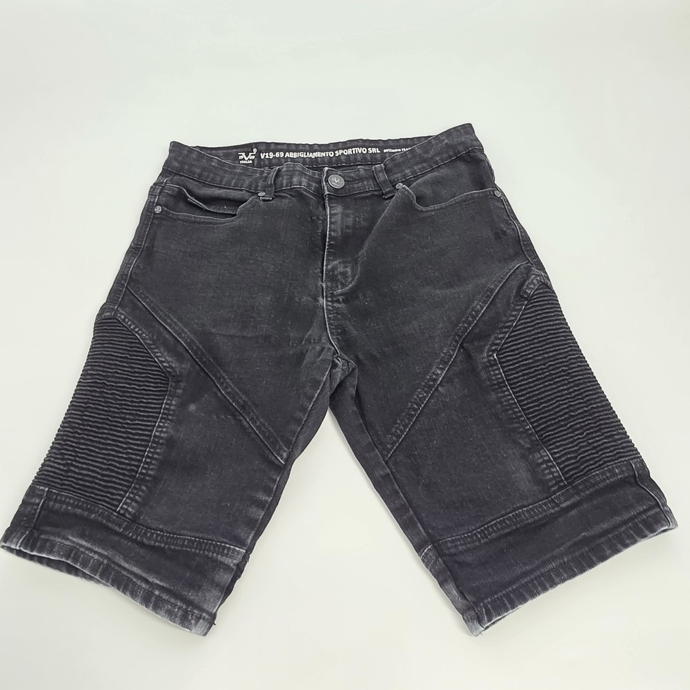 Versace V19-69 Abbigliamento Sportivo SRL Men 32 Denim Jean Shorts Moto Black